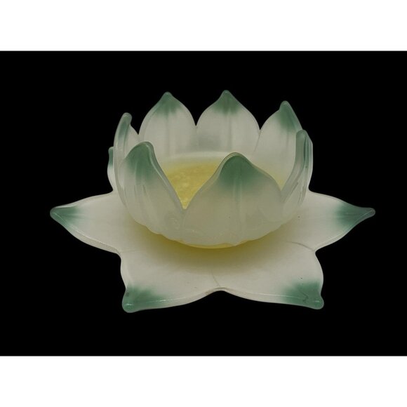 Westmoreland Vintage Lotus Bowl & Underplate White Frosted Glass with Green Tips - Picture 2 of 14